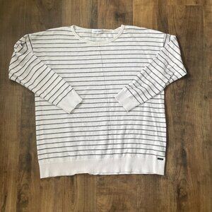 Calvin Klein Women’s White Striped Lightweight Sweater Medium Long Sleeve Cotton